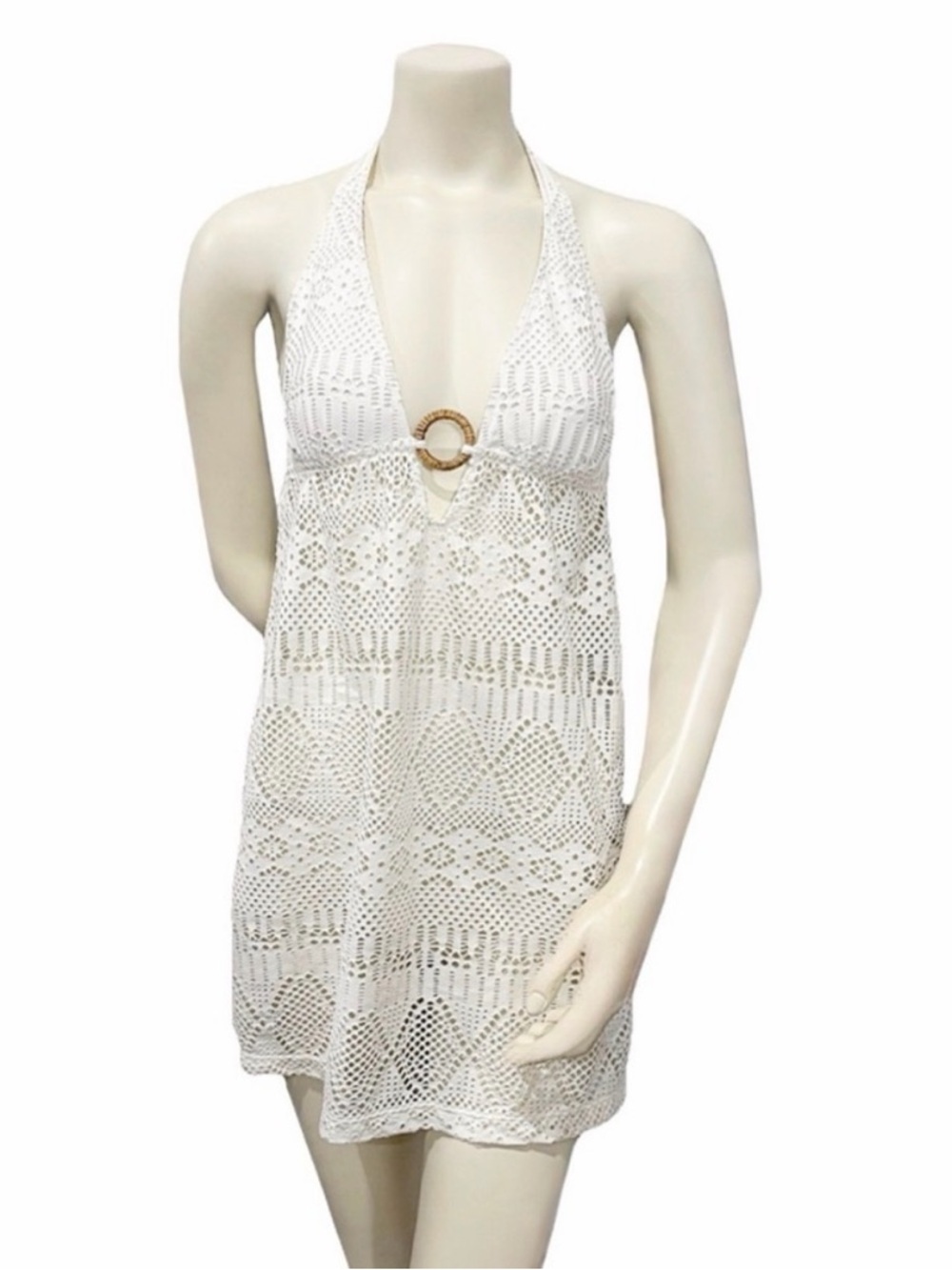 Ralph Lauren White Crochet Halter Eyelet Beach Cover Up Dress Medium